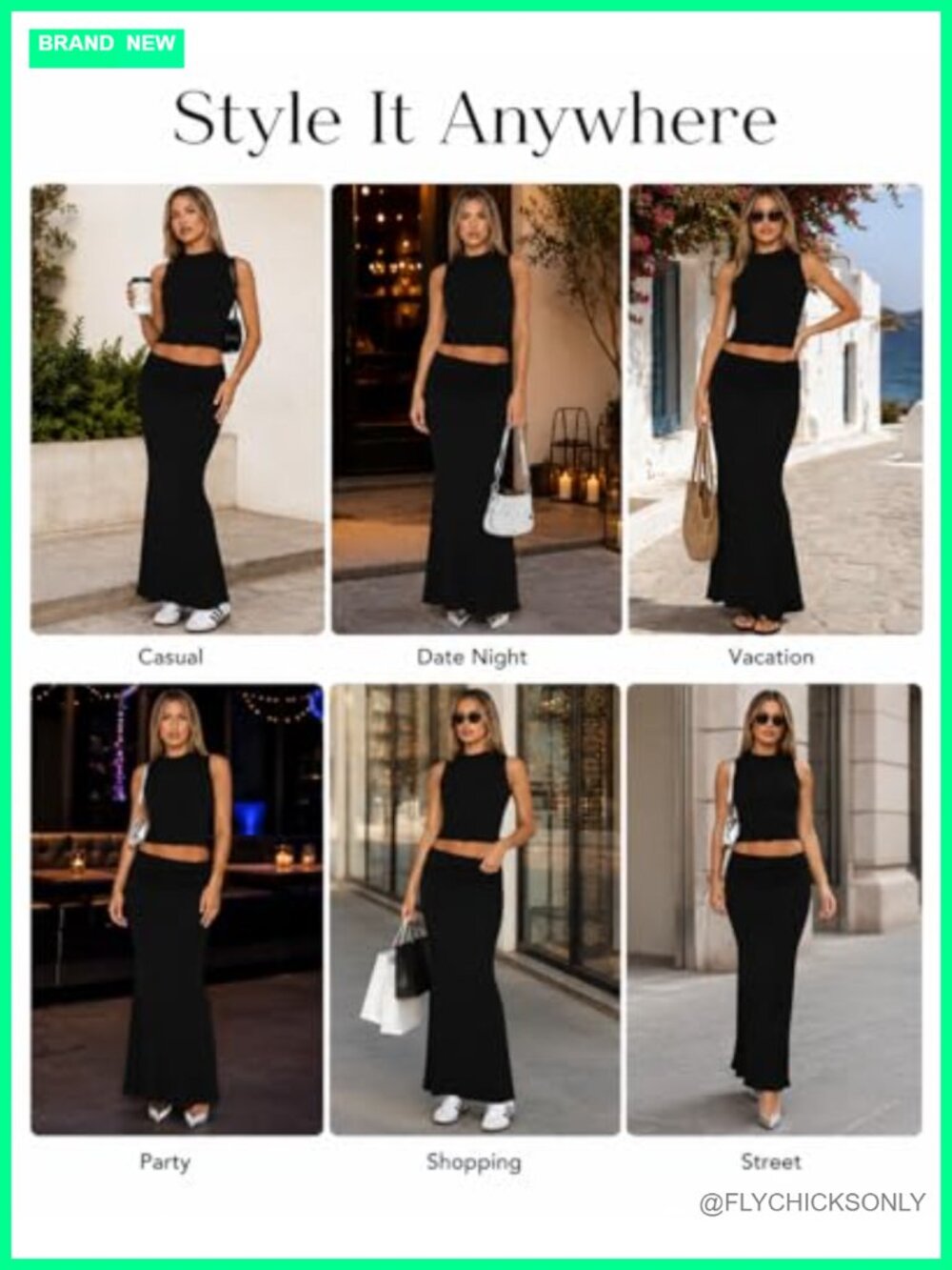 Women's 2 Piece Outfits Sleeveless Crop Top Fold Over Maxi Skirt Set - Picture 6 of 6